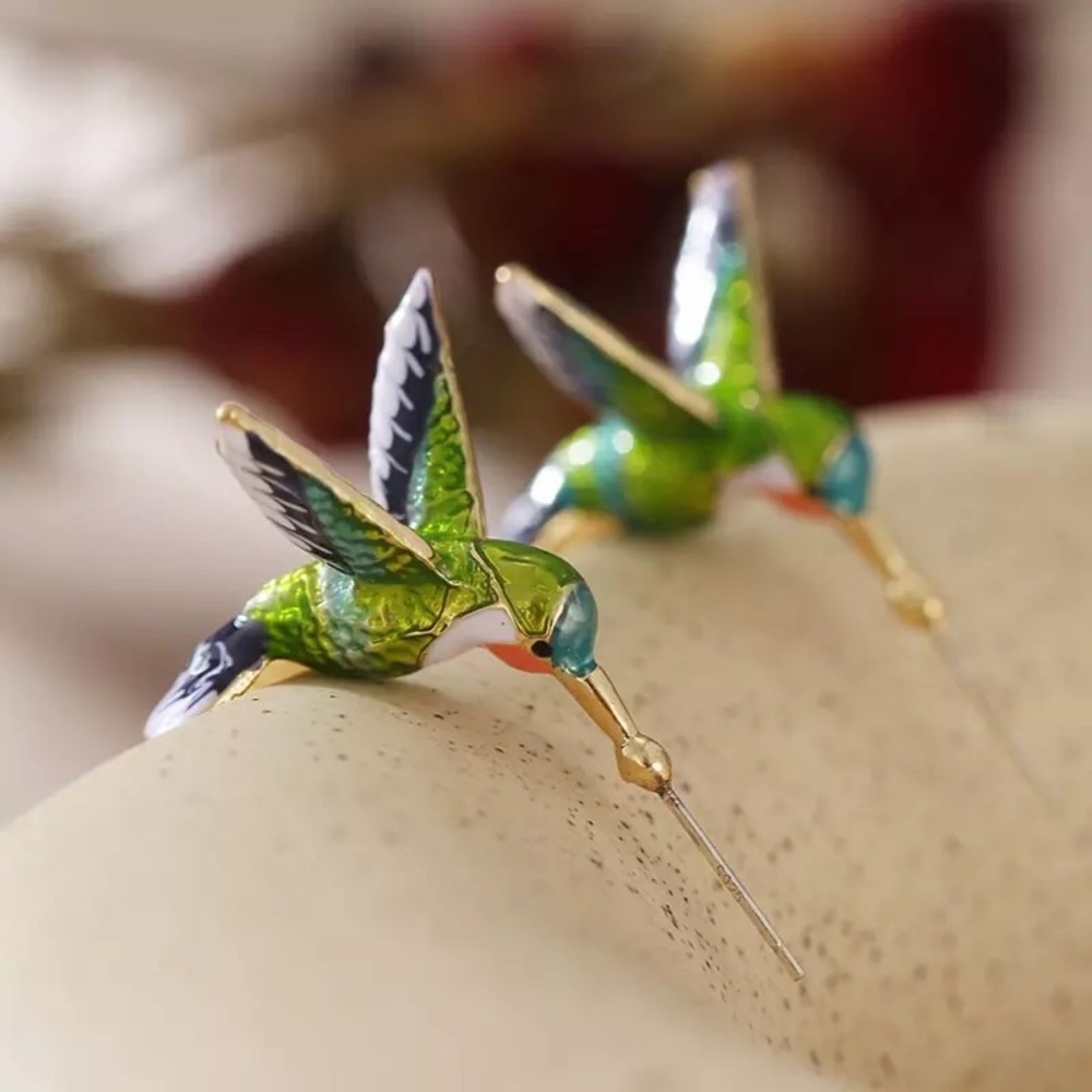 “A Hummingbird’s Flight” Dainty Unique Colorful Beautiful Stud Animal Earrings
